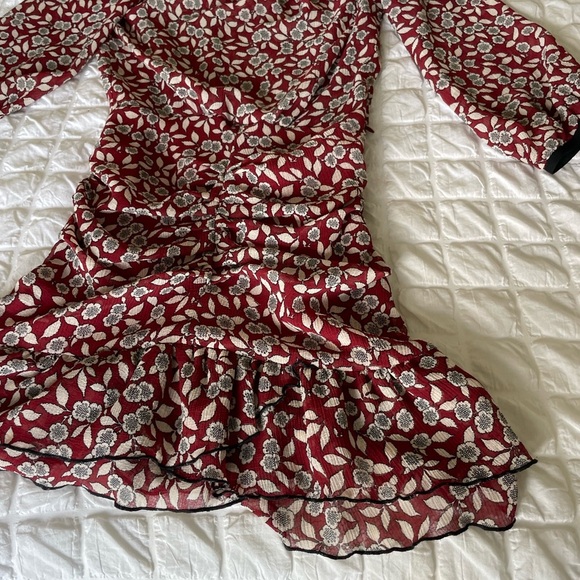 ba&sh Billy ruched Red and White Sheath Dress with Peter Pan Collar - Picture 6 of 13